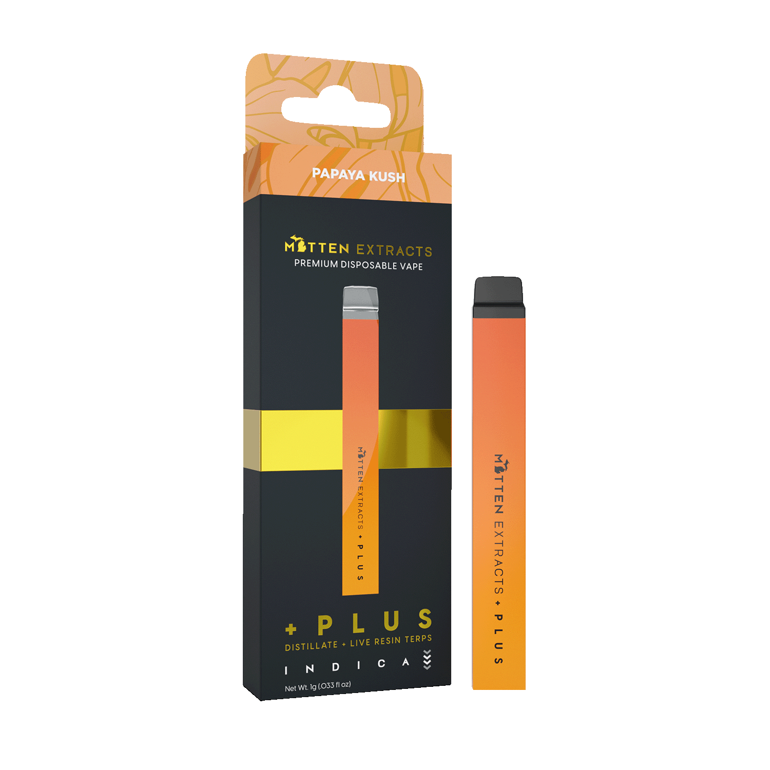 Papaya Kush +Plus Disposable Vape | Mitten Extracts Papaya Kush +Plus Disposable Vape | Mitten Extracts