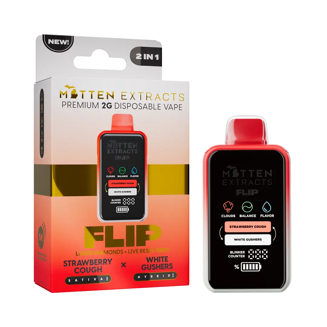 Strawberry Cough X White Gushers FLIP Disposable Vape 2G | Mitten Extracts Strawberry Cough X White Gushers FLIP Disposable Vape 2G | Mitten Extracts