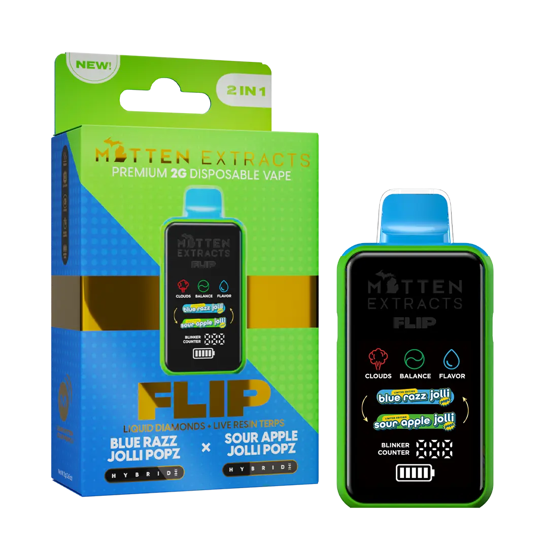 Blue Razz Jollipopz X Sour Apple Jollipopz FLIP Disposable Vape 2G