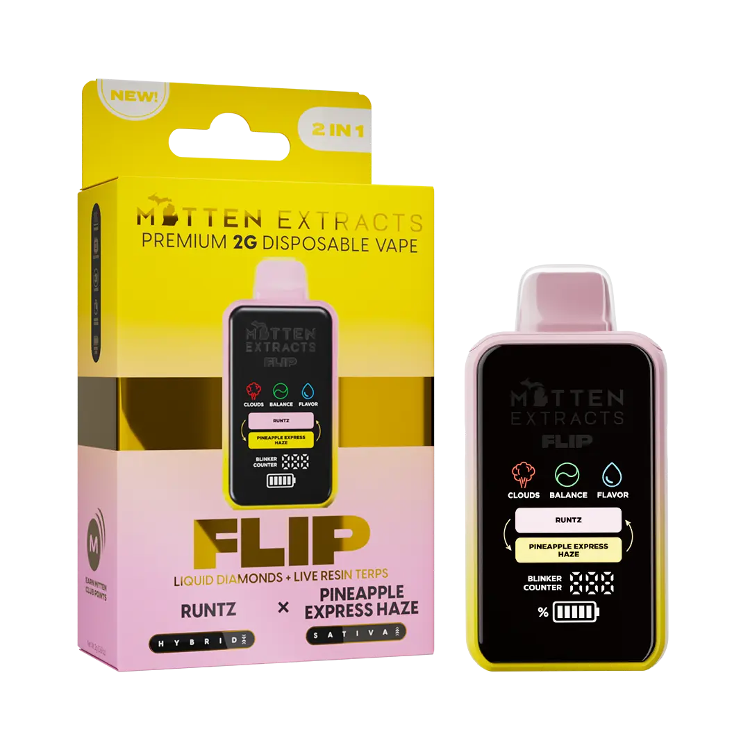 Runtz X Pineapple Express Haze FLIP Disposable Vape 2G | Mitten Extracts Runtz X Pineapple Express Haze FLIP Disposable Vape 2G | Mitten Extracts