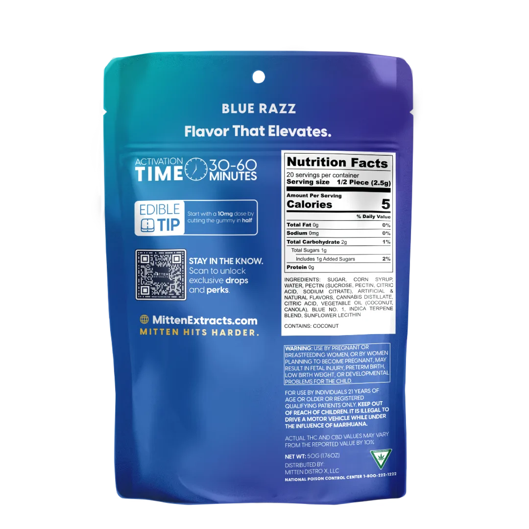 Blue Razz Infused THC Edible Gummies & Mitten Extracts