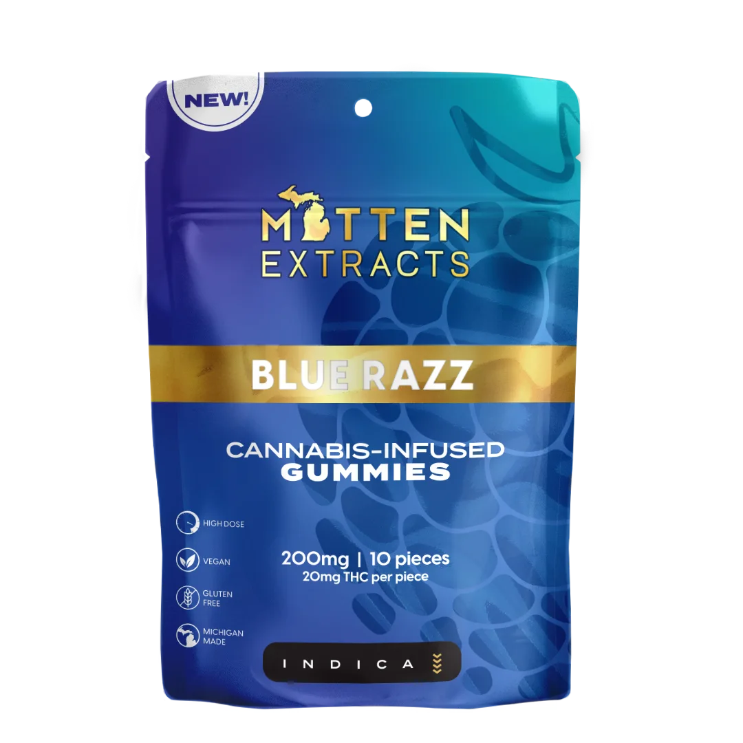 Blue Razz Infused THC Edible Gummies & Mitten Extracts